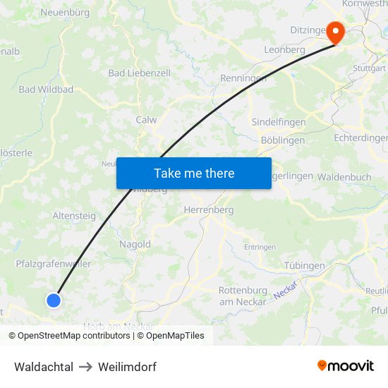 Waldachtal to Weilimdorf map