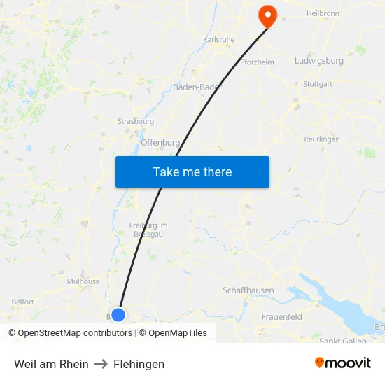 Weil am Rhein to Flehingen map