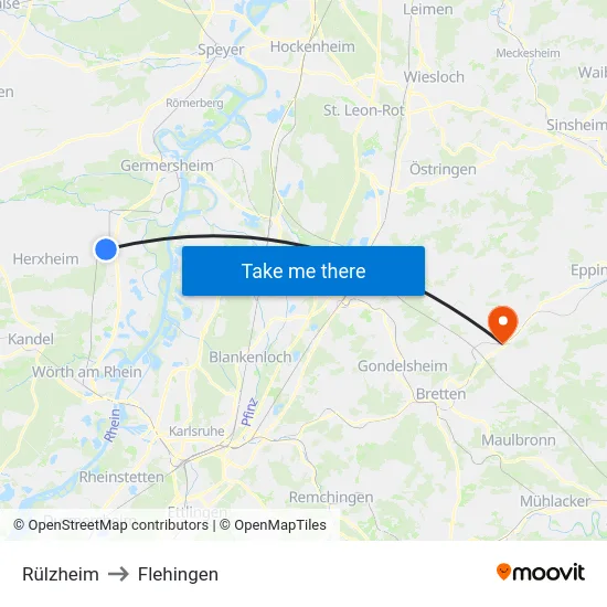 Rülzheim to Flehingen map