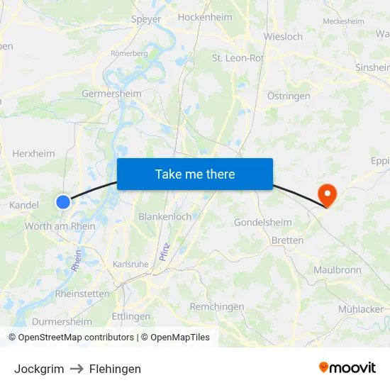 Jockgrim to Flehingen map