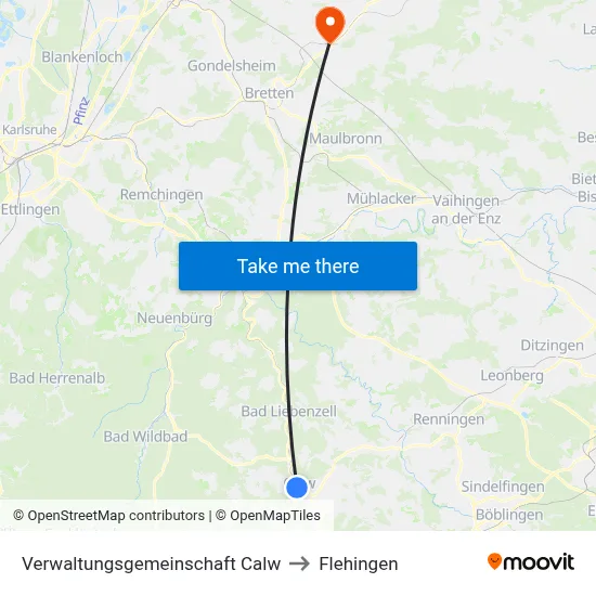 Verwaltungsgemeinschaft Calw to Flehingen map