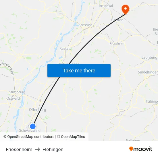 Friesenheim to Flehingen map