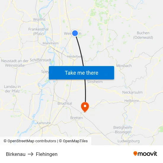 Birkenau to Flehingen map