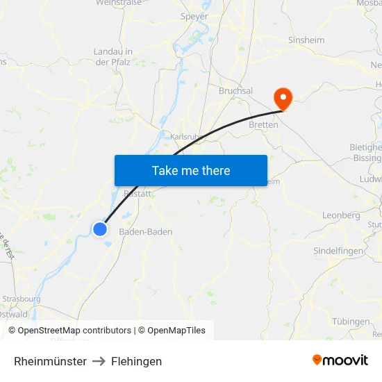 Rheinmünster to Flehingen map