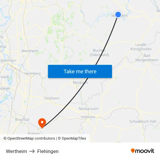 Wertheim to Flehingen map