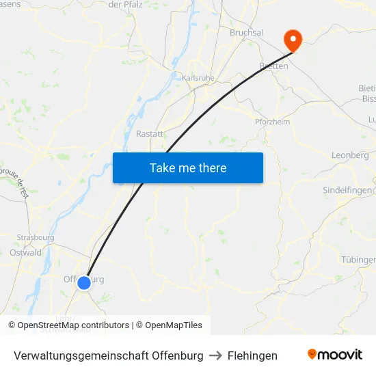 Verwaltungsgemeinschaft Offenburg to Flehingen map