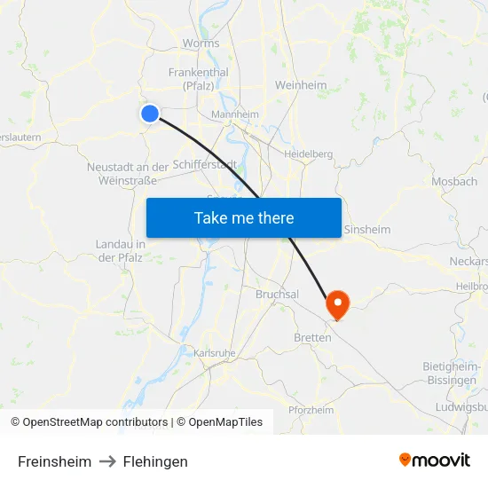 Freinsheim to Flehingen map