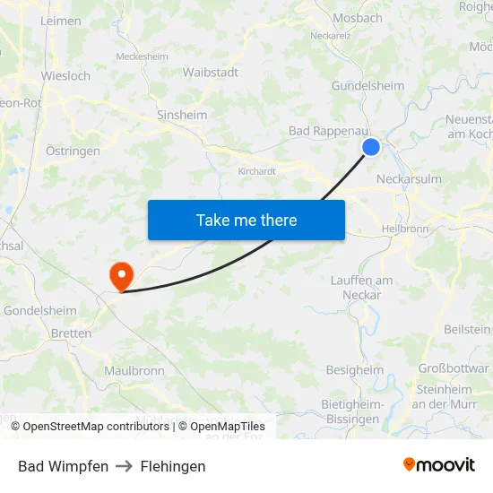Bad Wimpfen to Flehingen map