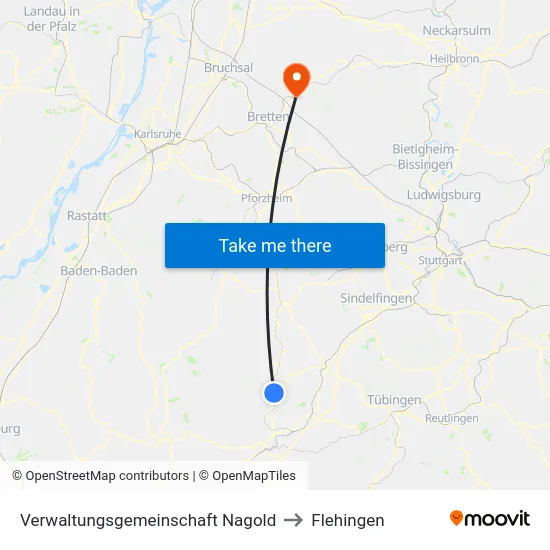 Verwaltungsgemeinschaft Nagold to Flehingen map