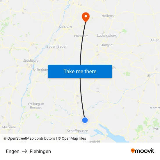Engen to Flehingen map