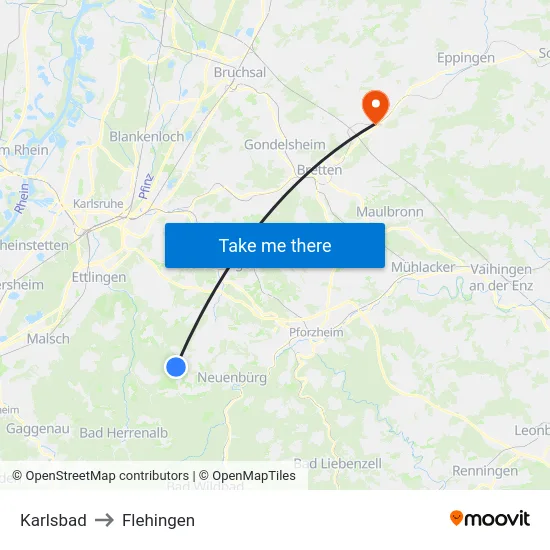 Karlsbad to Flehingen map
