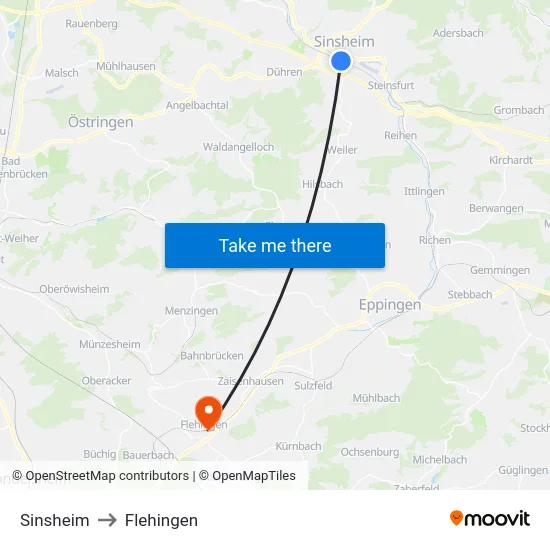 Sinsheim to Flehingen map