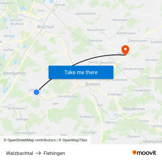 Walzbachtal to Flehingen map