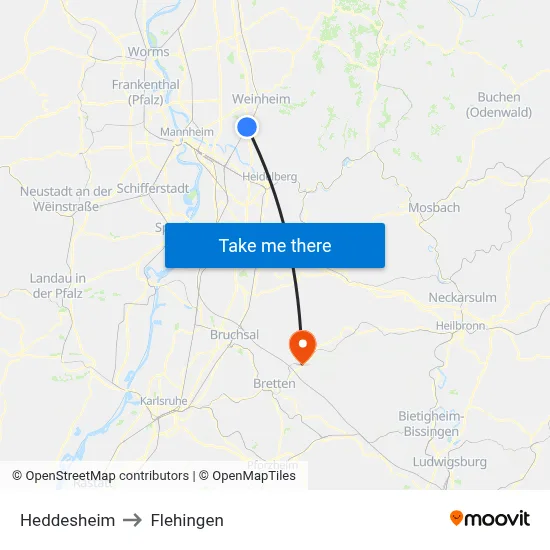 Heddesheim to Flehingen map