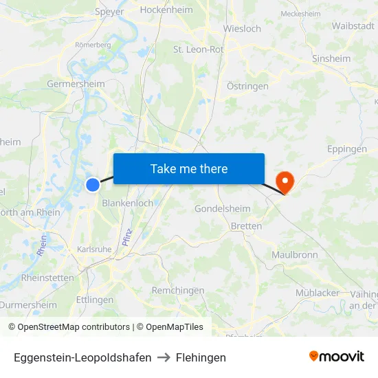 Eggenstein-Leopoldshafen to Flehingen map