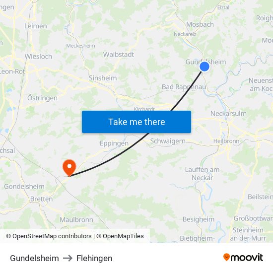 Gundelsheim to Flehingen map