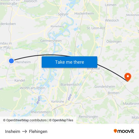 Insheim to Flehingen map