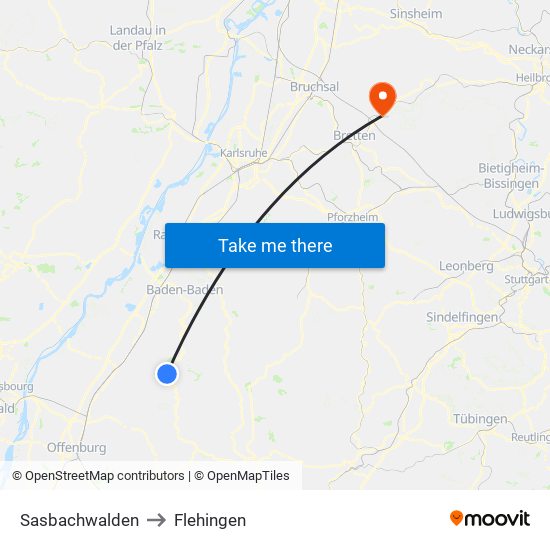 Sasbachwalden to Flehingen map