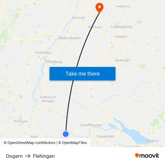 Dogern to Flehingen map