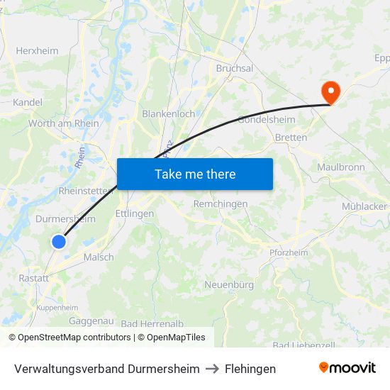Verwaltungsverband Durmersheim to Flehingen map