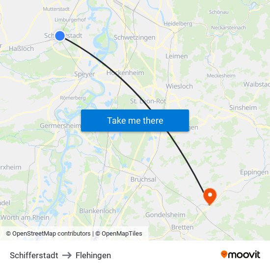 Schifferstadt to Flehingen map