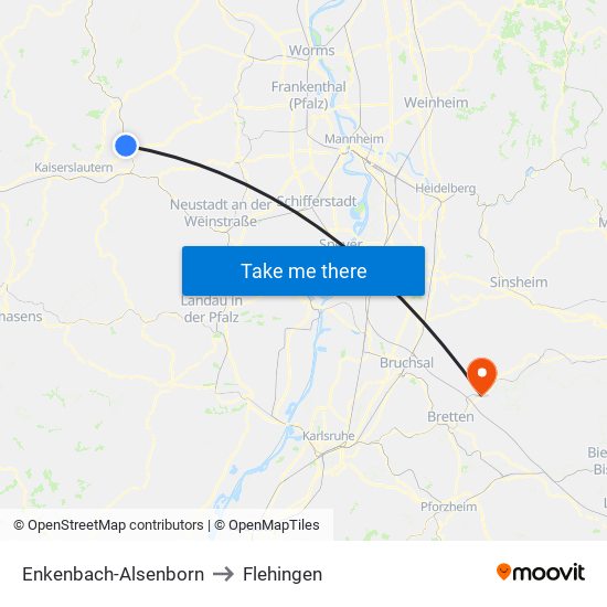 Enkenbach-Alsenborn to Flehingen map