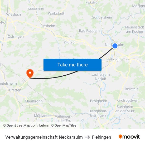 Verwaltungsgemeinschaft Neckarsulm to Flehingen map