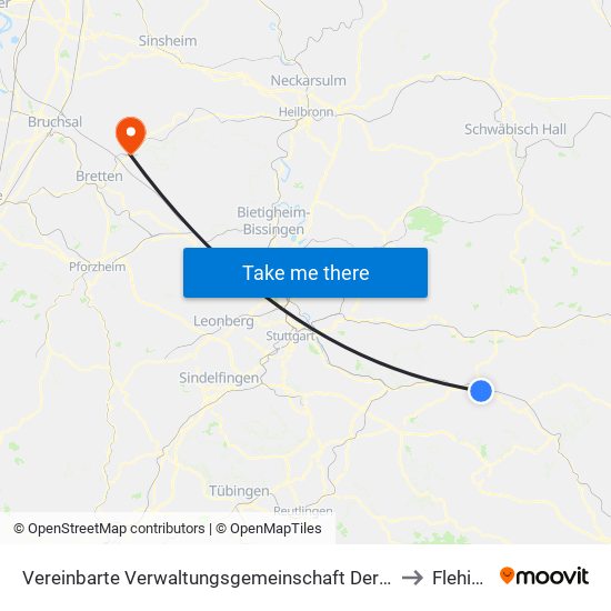 Vereinbarte Verwaltungsgemeinschaft Der Stadt Göppingen to Flehingen map