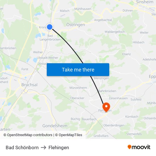 Bad Schönborn to Flehingen map