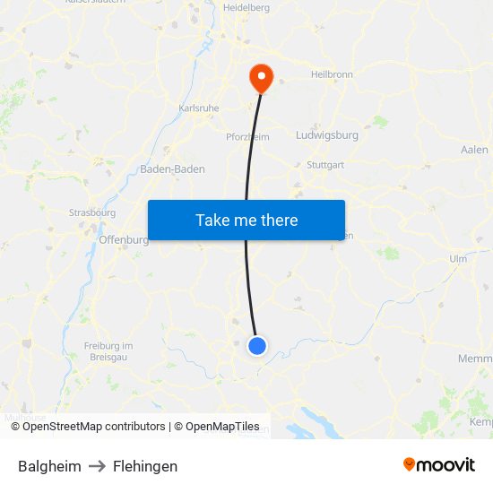 Balgheim to Flehingen map