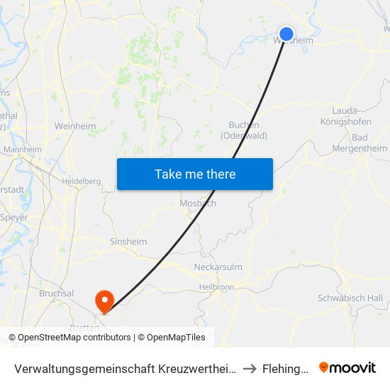 Verwaltungsgemeinschaft Kreuzwertheim to Flehingen map