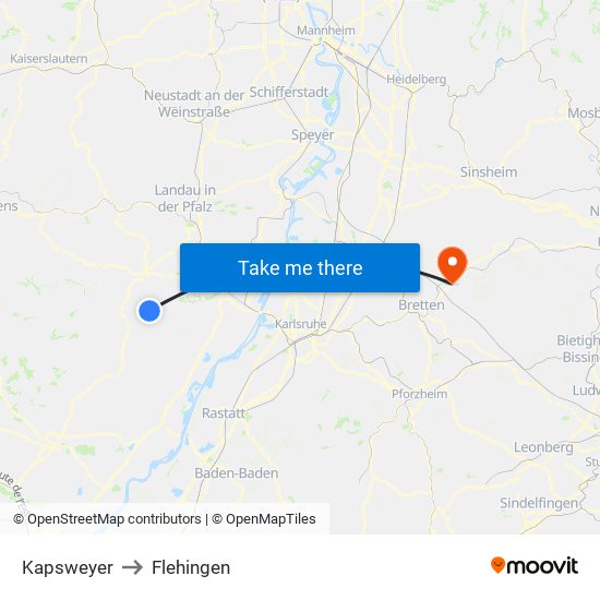 Kapsweyer to Flehingen map