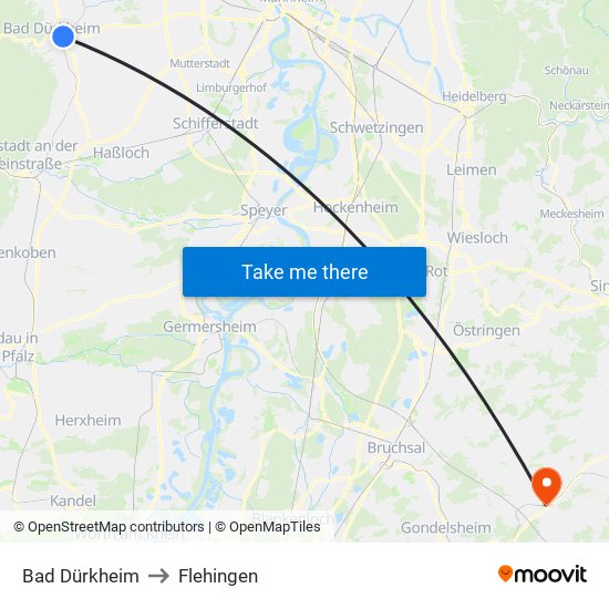 Bad Dürkheim to Flehingen map