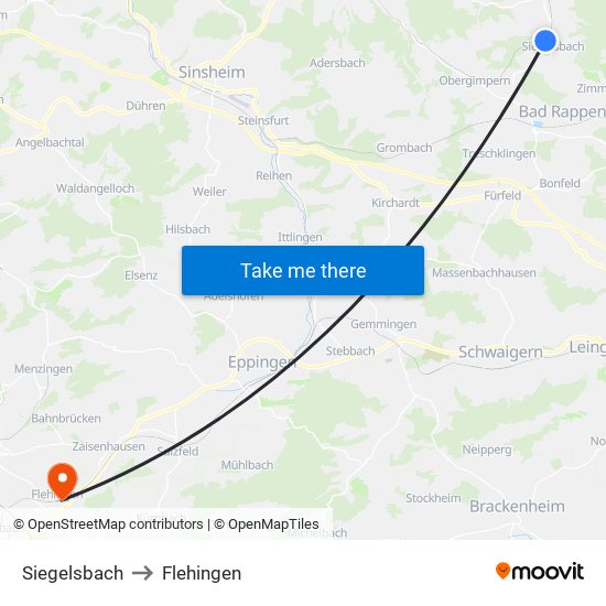 Siegelsbach to Flehingen map
