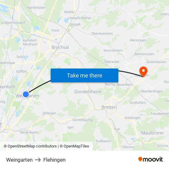 Weingarten to Flehingen map
