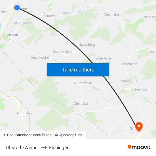 Ubstadt-Weiher to Flehingen map