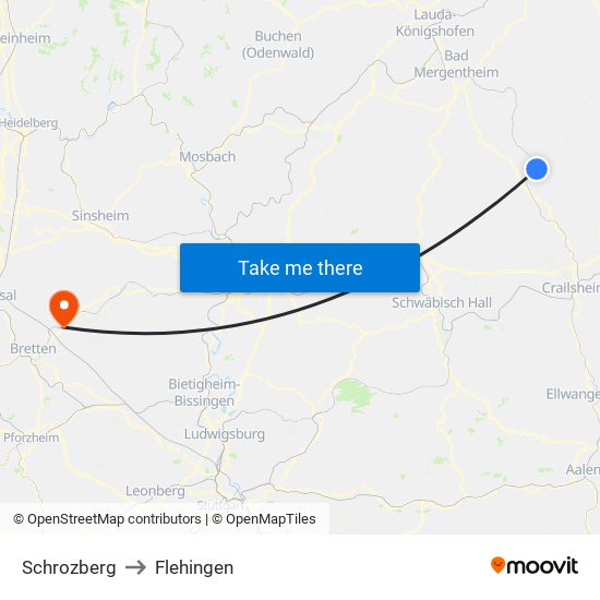 Schrozberg to Flehingen map