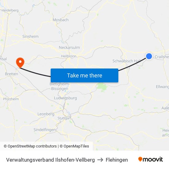 Verwaltungsverband Ilshofen-Vellberg to Flehingen map