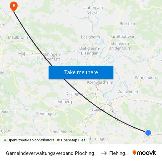 Gemeindeverwaltungsverband Plochingen to Flehingen map