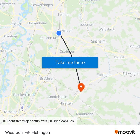 Wiesloch to Flehingen map