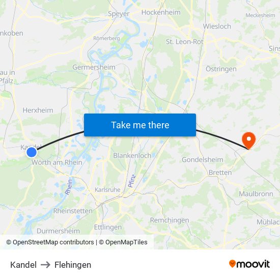 Kandel to Flehingen map