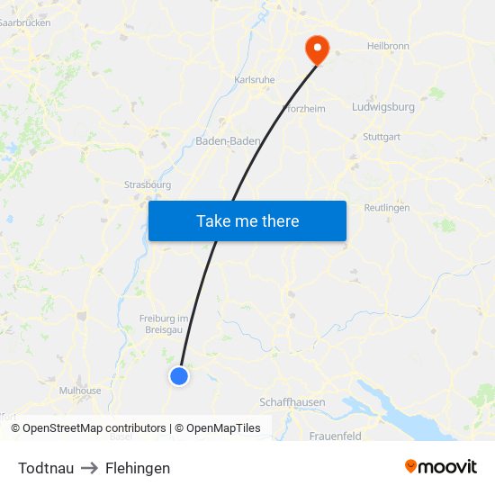 Todtnau to Flehingen map