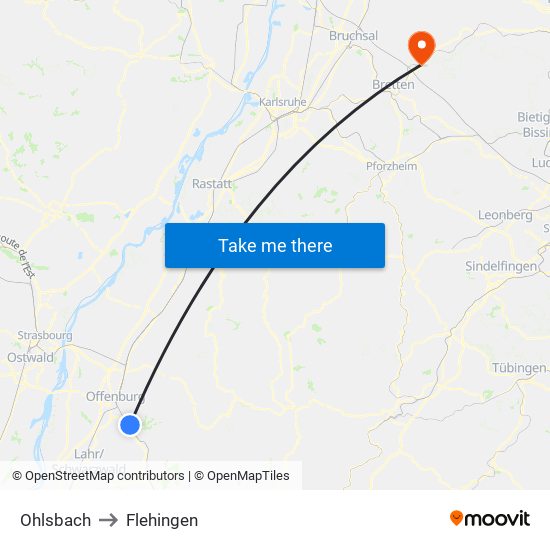 Ohlsbach to Flehingen map