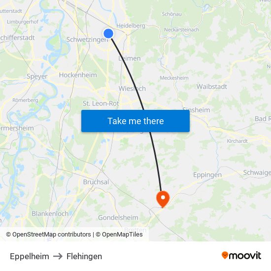 Eppelheim to Flehingen map
