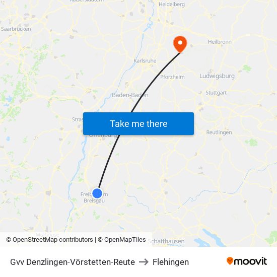 Gvv Denzlingen-Vörstetten-Reute to Flehingen map