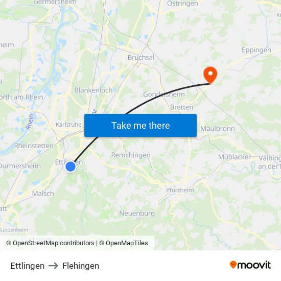 Ettlingen to Flehingen map