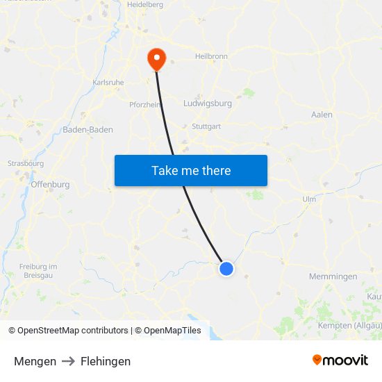 Mengen to Flehingen map