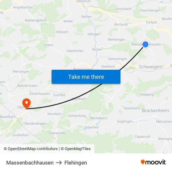 Massenbachhausen to Flehingen map