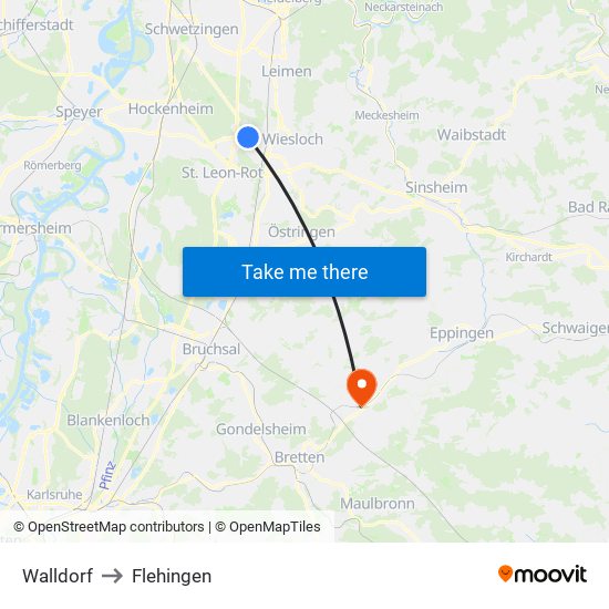 Walldorf to Flehingen map