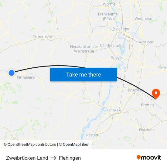 Zweibrücken-Land to Flehingen map